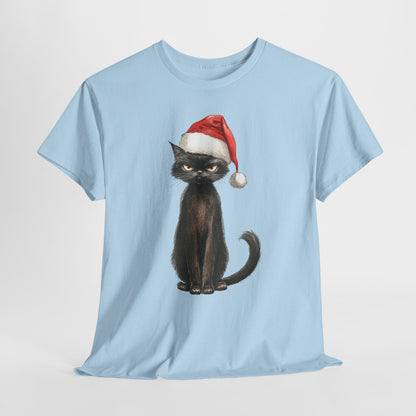 Black Cat Santa Hat Christmas Shirt - Grumpy Holiday Cat Tee