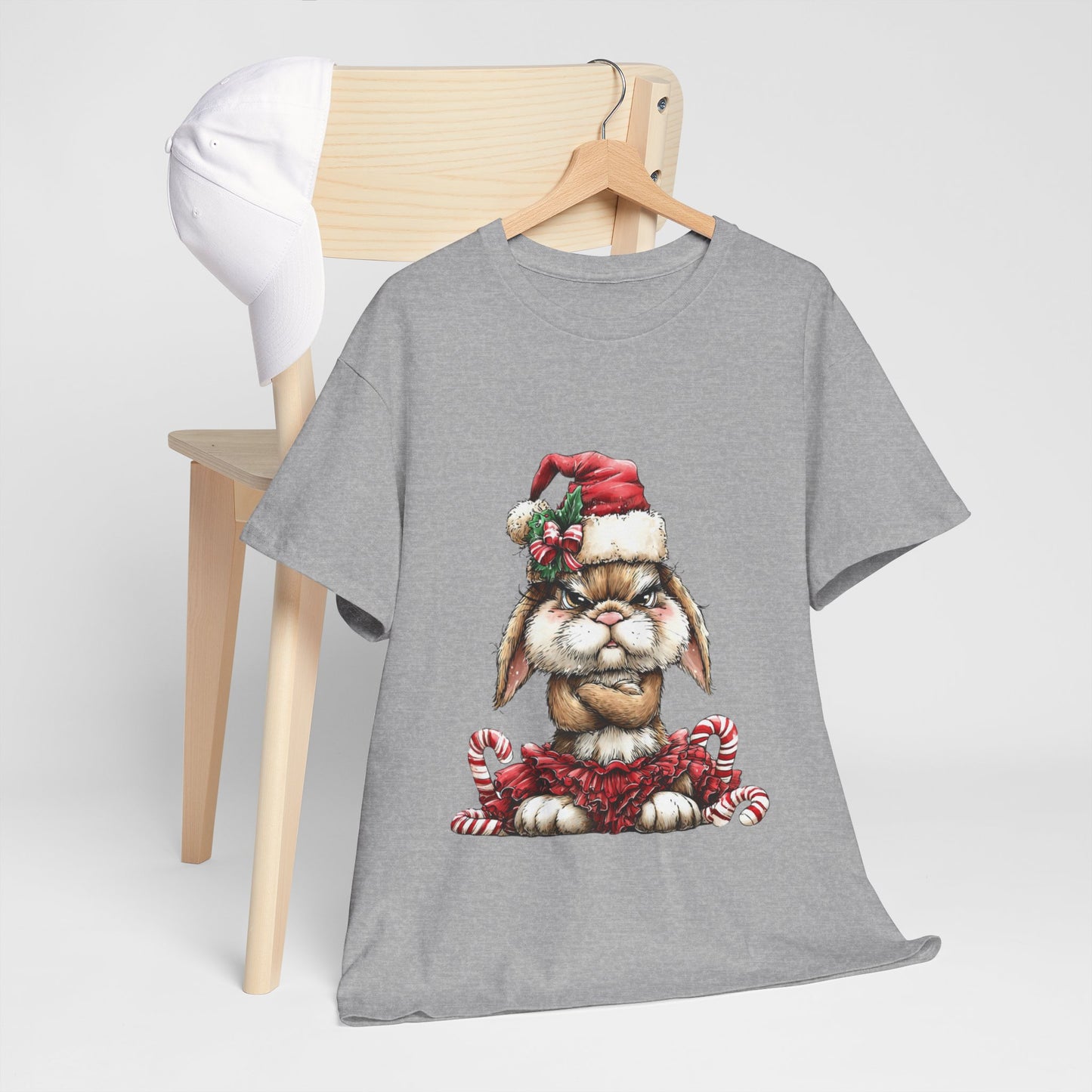 Grumpy Christmas Bunny T-Shirt - Santa Hat Rabbit in Red Tutu Tee