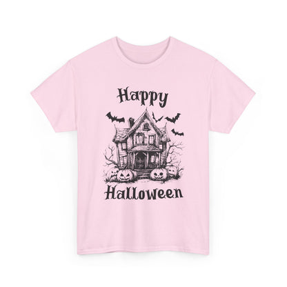 Vintage Haunted House Halloween T-Shirt - Gothic Pumpkins & Bats Tee