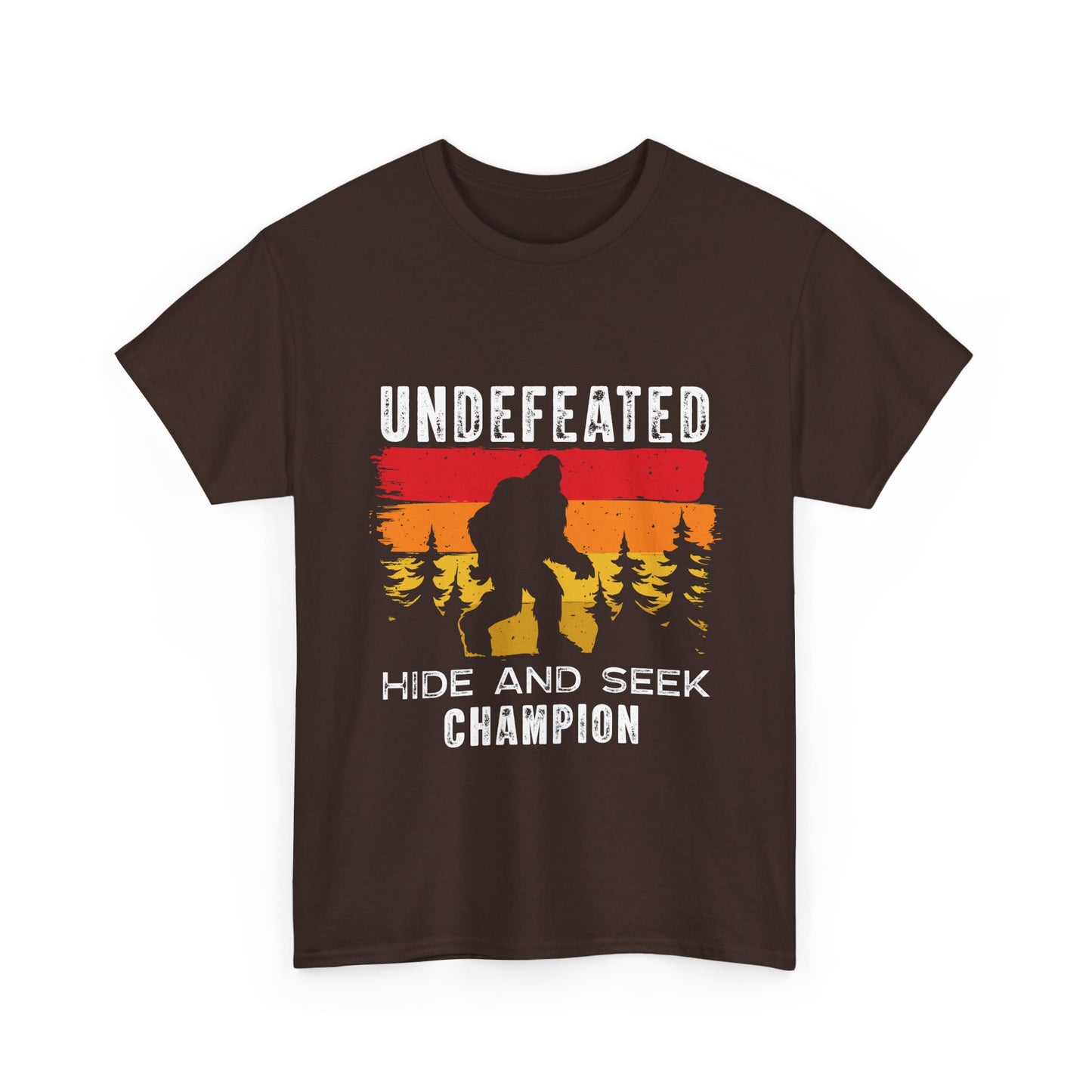 Undefeated Hide and Seek Champion Bigfoot T-Shirt - Retro Sunset Tee