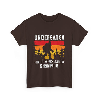 Undefeated Hide and Seek Champion Bigfoot T-Shirt - Retro Sunset Tee