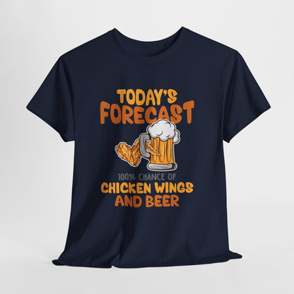 Today's Forecast 100% Chicken Wings & Beer T-Shirt - Funny Tailgate BBQ Tee
