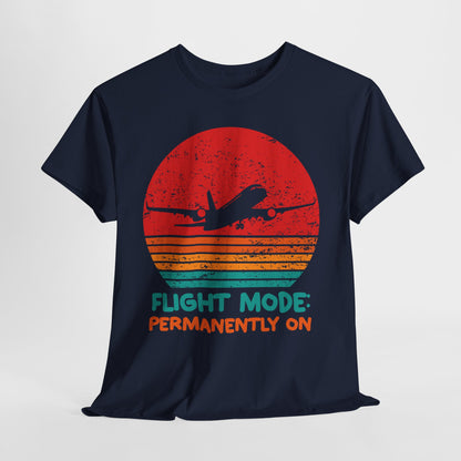 Flight Mode Permanently On T-Shirt - Funny Jet Lag Retro Sunset Tee