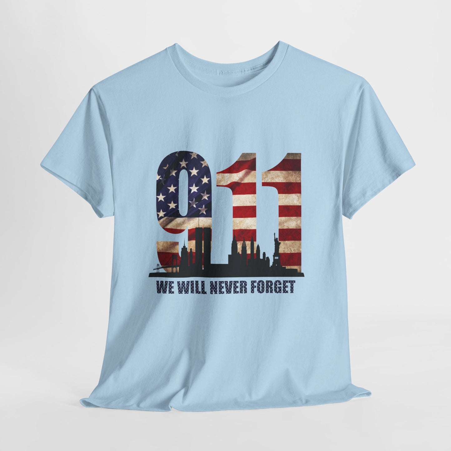 9/11 Memorial Shirt - American Flag NYC Skyline - We Will Never Forget Tribute T-Shirt