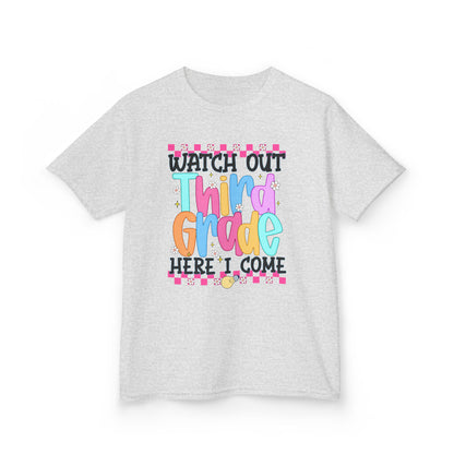 Watch Out Third Grade Shirt - Colorful Kids Back to School Tee, Heavy Cotton T-Shirt for 3rd Grade, First Day of School Outfit