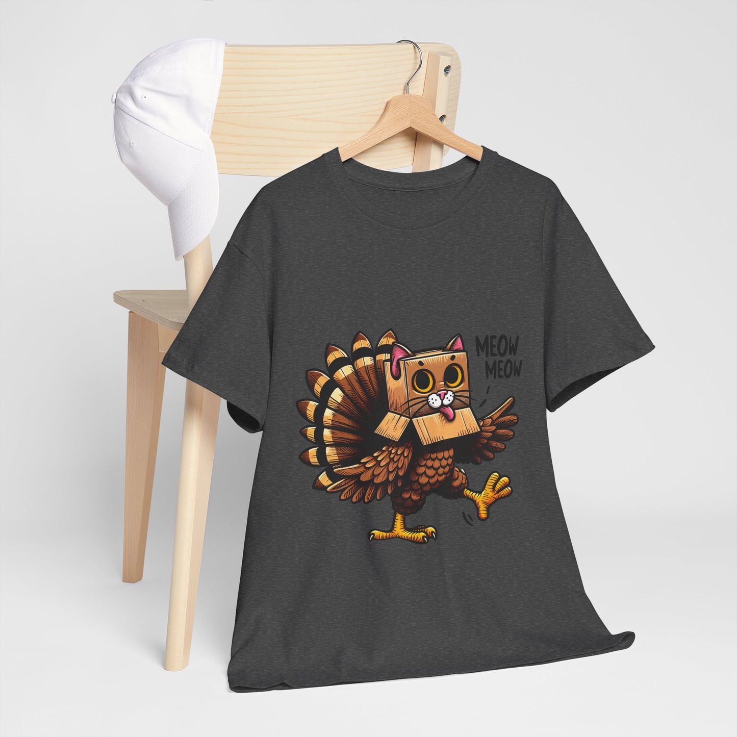 Funny Turkey Cat T-Shirt - Thanksgiving Meow Meow Cat Lover Tee