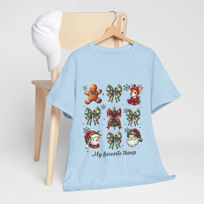 My Favorite Christmas Things Shirt - Plaid Bows Reindeer Gingerbread Tee