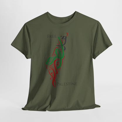 Free Palestine Map T-Shirt - Artistic Palestinian Calligraphy Solidarity Tee