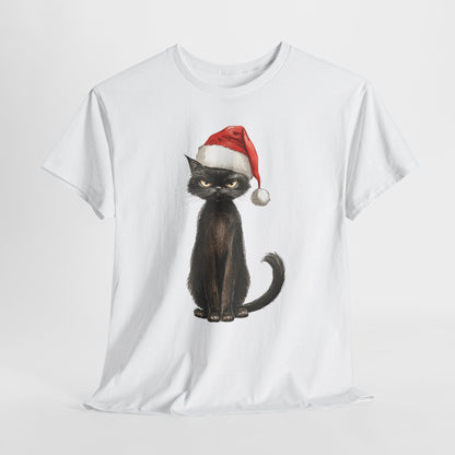 Black Cat Santa Hat Christmas Shirt - Grumpy Holiday Cat Tee