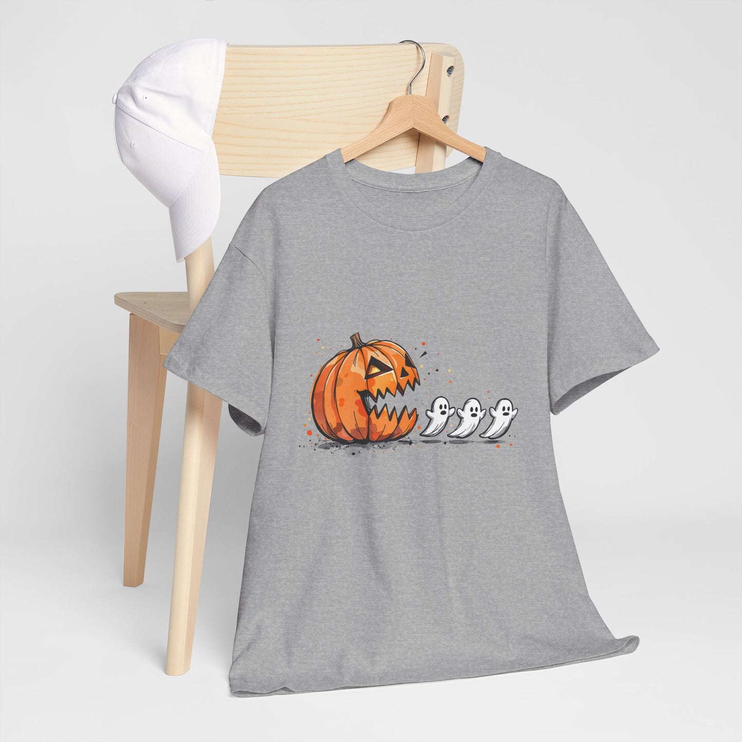 Pumpkin vs Ghosts Halloween T-Shirt - Jack-O-Lantern Chasing Ghosts
