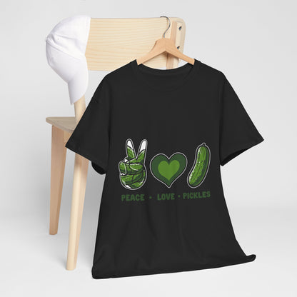 Peace Love Pickles Shirt - Funny Pickle Lover Gift, Retro Cucumber T-Shirt for Women & Men, Foodie Snack Tee with Hippie Vibes