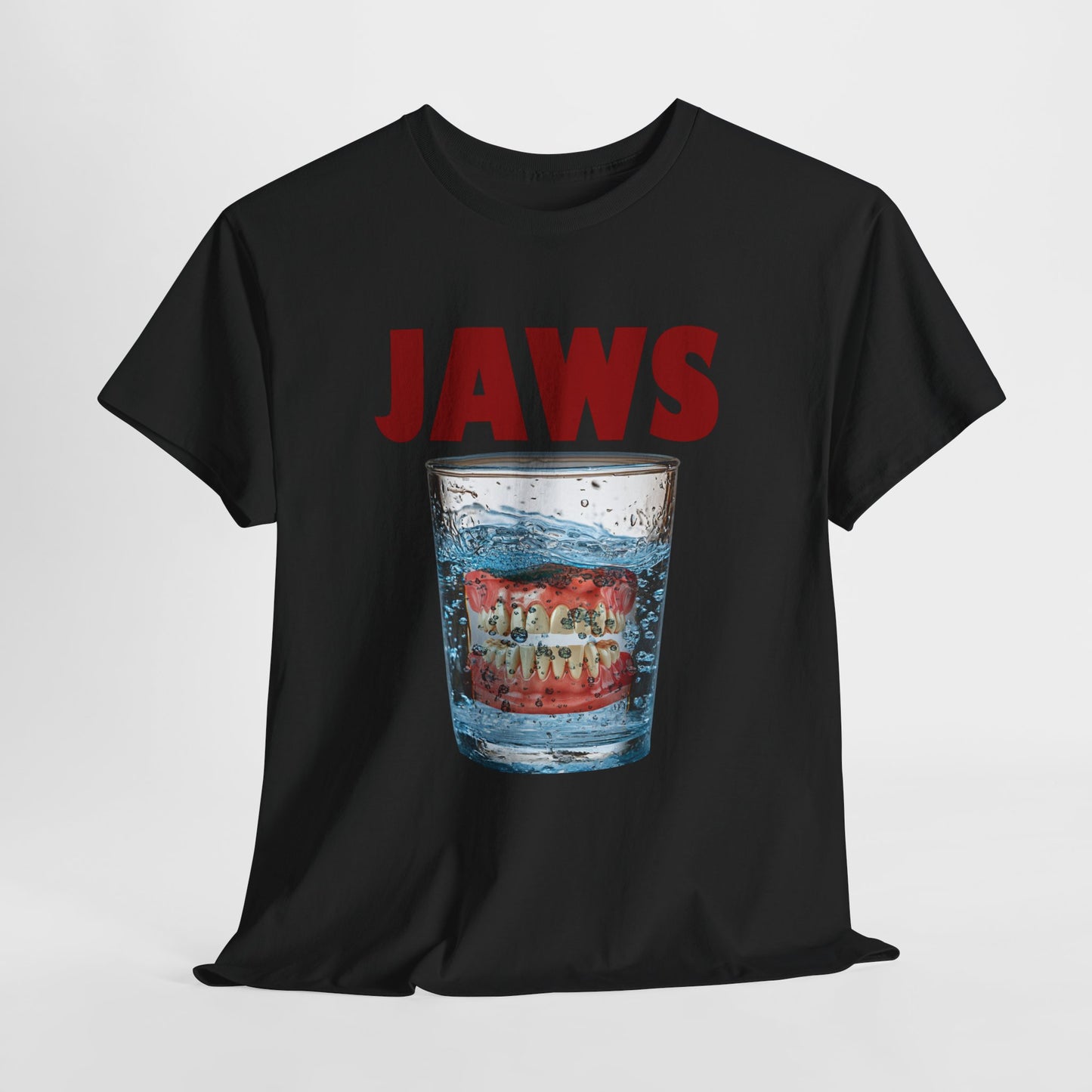JAWS Parody - Funny Denture in Water Glass T-Shirt for Movie & Humor Fans