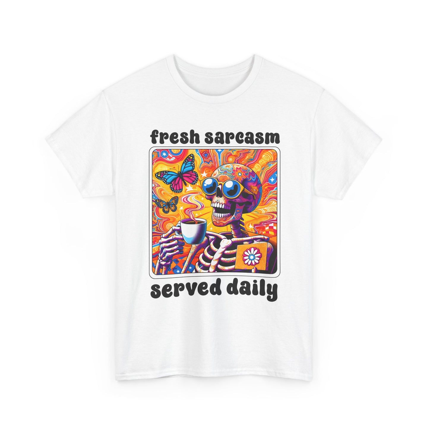 Psychedelic Coffee Skeleton T-Shirt - Trippy Boho Butterfly Tee