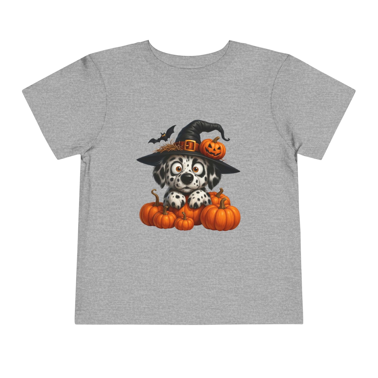 Cute Halloween Puppy Kids T-Shirt - Witch Hat & Pumpkins Toddler Tee