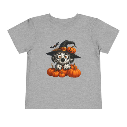 Cute Halloween Puppy Kids T-Shirt - Witch Hat & Pumpkins Toddler Tee
