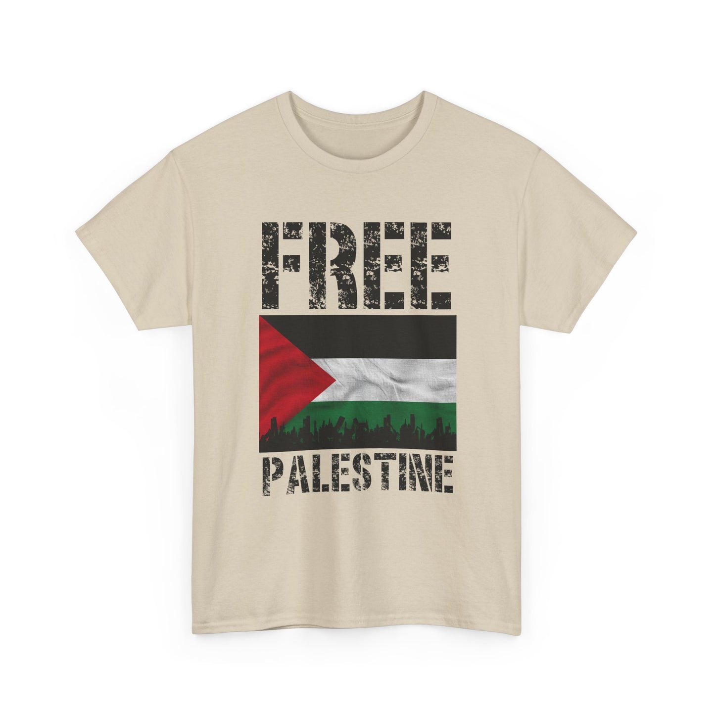 Palästinensisches Flaggen-Shirt mit Stadt-Skyline - Free Palestine Tee, Urban Grunge Protest T-Shirt für Aktivisten &amp; Menschenrechtsunterstützer
