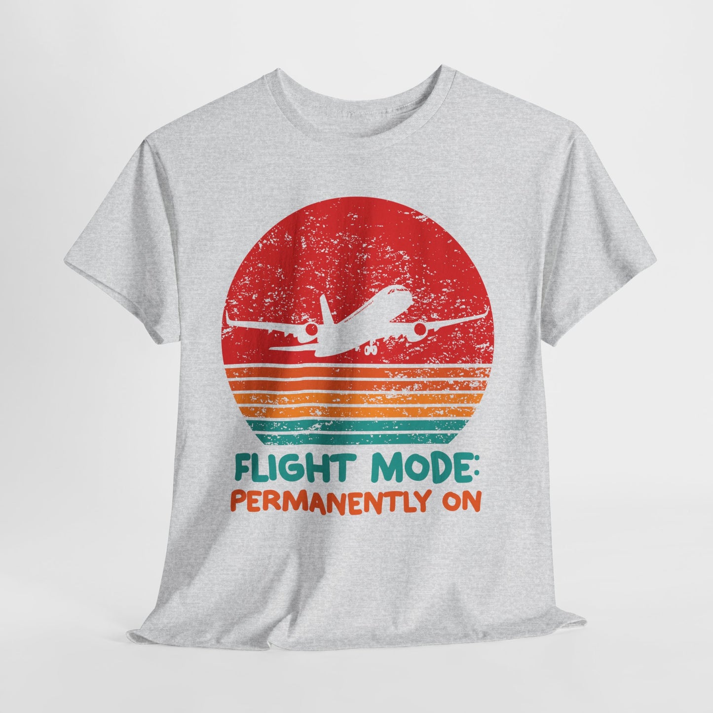 Flight Mode Permanently On T-Shirt - Funny Jet Lag Retro Sunset Tee