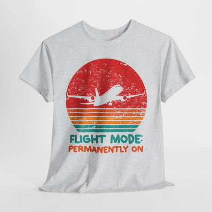 Flight Mode Permanently On T-Shirt - Funny Jet Lag Retro Sunset Tee