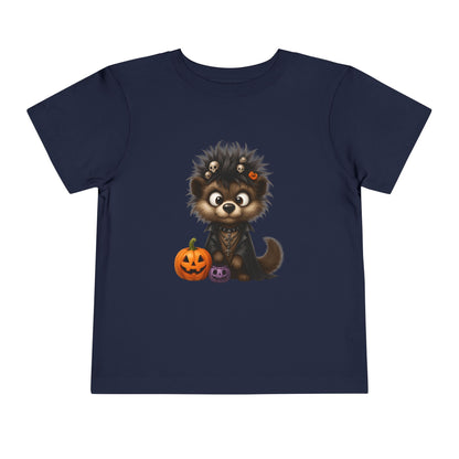 Goth Pup Kids Halloween T-Shirt - Puppy & Jack O' Lantern Toddler Tee