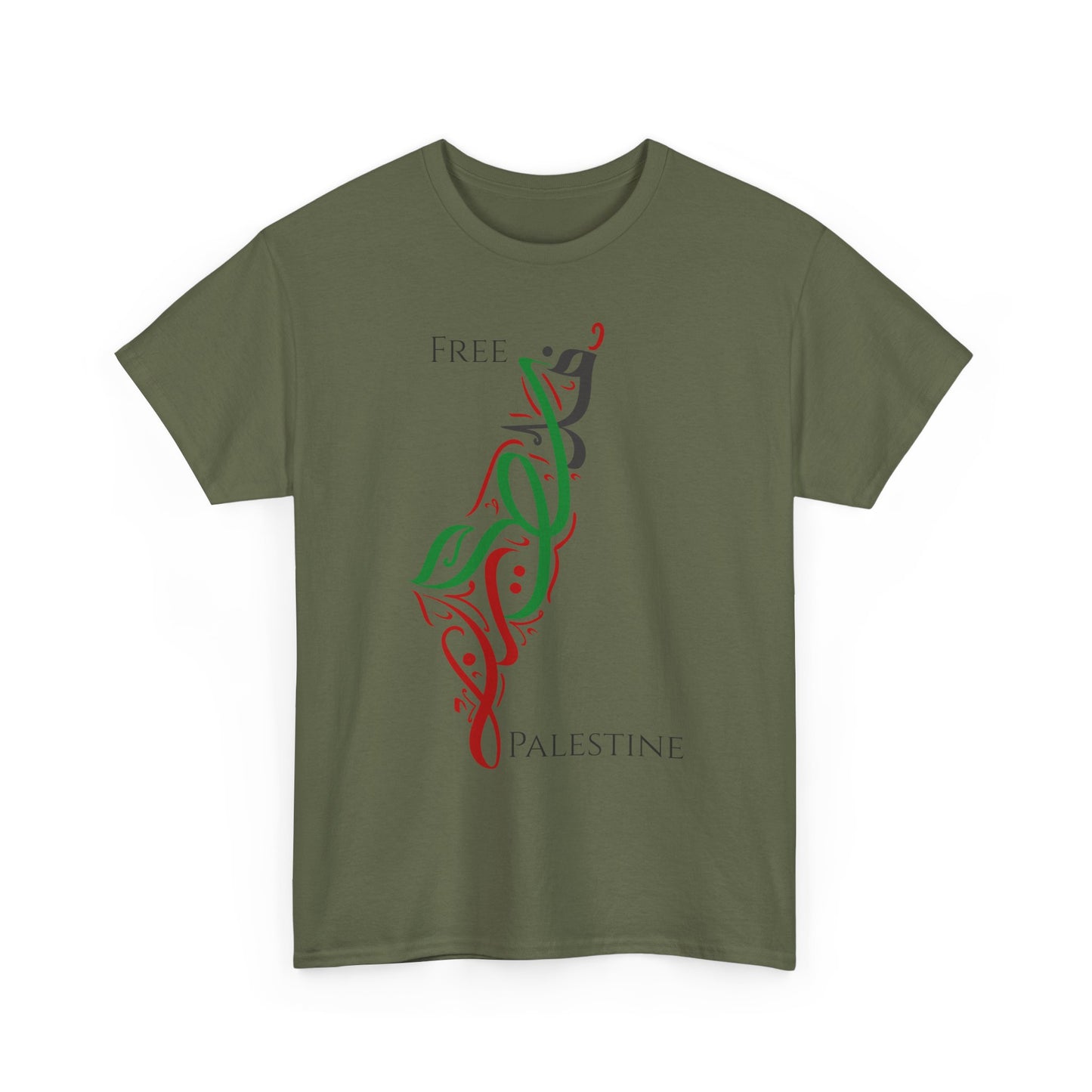 Free Palestine Map T-Shirt - Artistic Palestinian Calligraphy Solidarity Tee