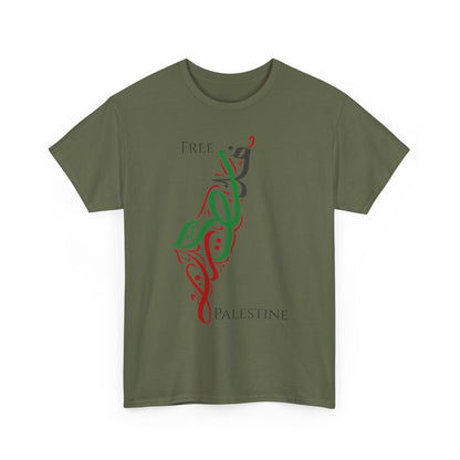Free Palestine Map T-Shirt - Artistic Palestinian Calligraphy Solidarity Tee