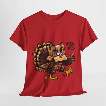 Funny Turkey Cat T-Shirt - Thanksgiving Meow Meow Cat Lover Tee