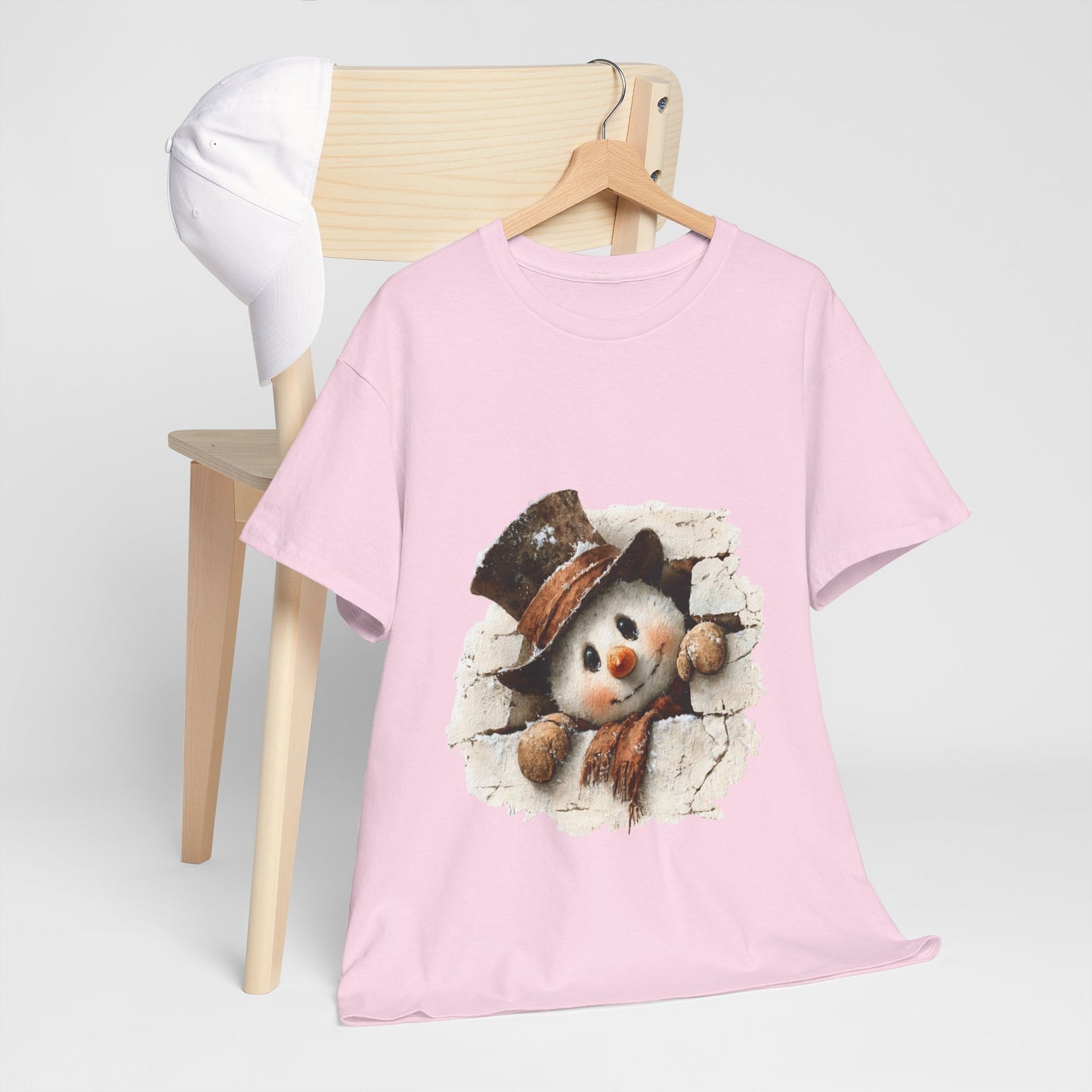 Peeking Snowman Christmas T-Shirt - Vintage Snowman in Torn Paper Tee