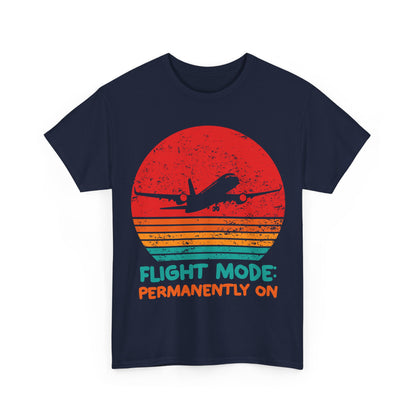 Flight Mode Permanently On T-Shirt - Funny Jet Lag Retro Sunset Tee