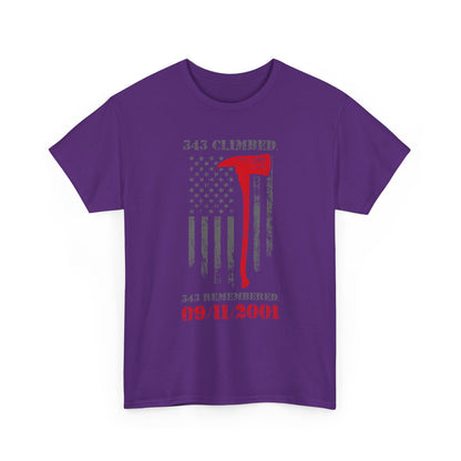 343 Climbed 343 Remembered T-Shirt - Firefighter 9/11 Memorial Tee