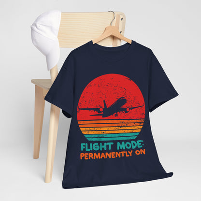 Flight Mode Permanently On T-Shirt - Funny Jet Lag Retro Sunset Tee