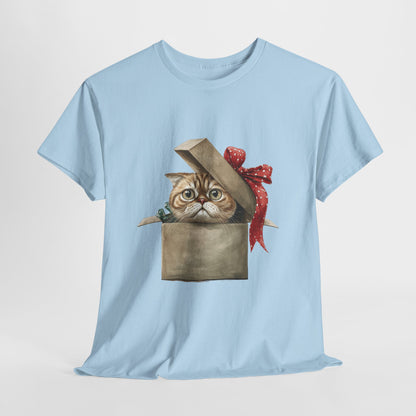 Christmas Gift Box Cat T-Shirt - Kitty in Present Tee