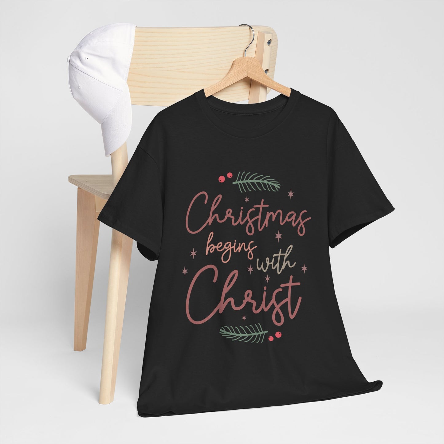 Christmas Begins with Christ Shirt - Hand-Lettered Nativity Faith Gift