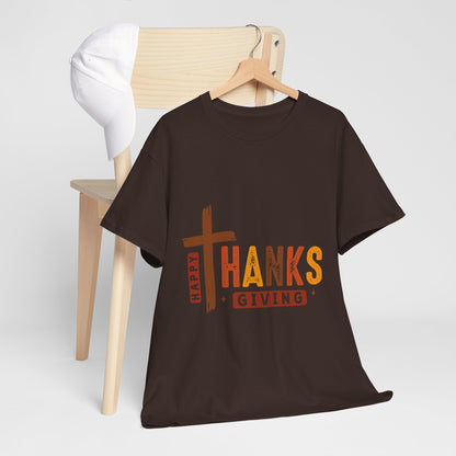 Christian Thanksgiving T-Shirt - Faith-Based “THANKS” Cross Jesus Tee