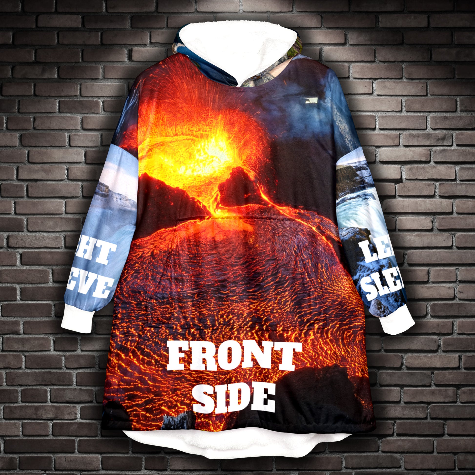 Personalized hooded blanket wearable fleece hoodie blanket with custom text or photo print and kangaroo pocket