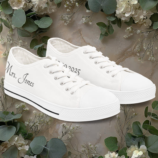 Custom Bridal Sneakers - Personalized Wedding Shoes with Name & Date, White Bride Sneakers for Reception