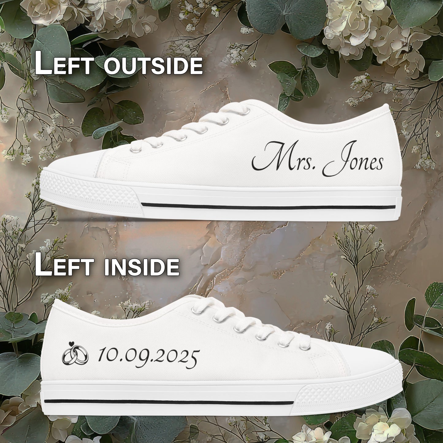 Custom Bridal Sneakers - Personalized Wedding Shoes with Name & Date, White Bride Sneakers for Reception