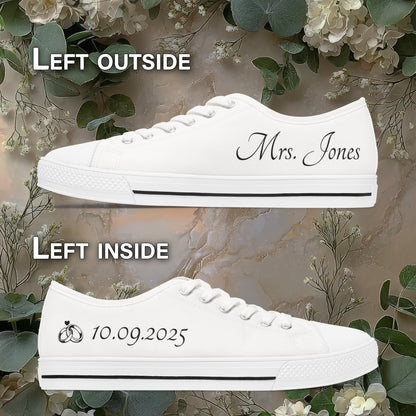 Custom Bridal Sneakers - Personalized Wedding Shoes with Name & Date, White Bride Sneakers for Reception