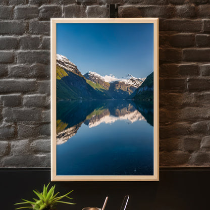 Norway Fjords Mirror Lake Wall Art Set - Minimal Blue