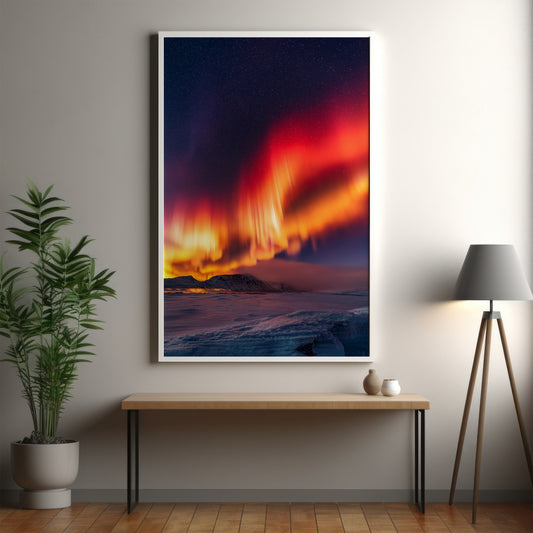 Northern Lights Wall Art Set - Red Aurora Night Sky