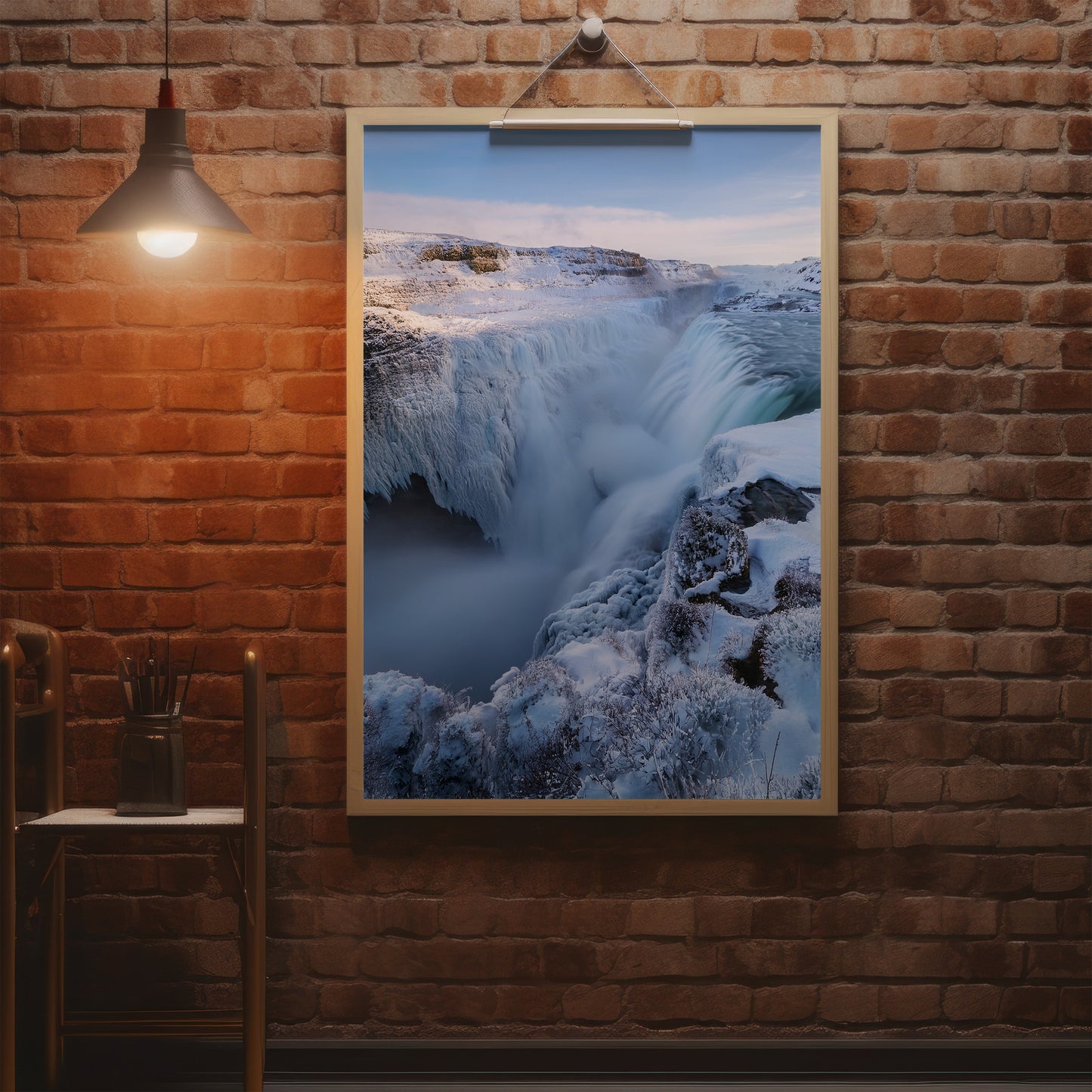 Iceland Winter Waterfall Wall Art Set - Frozen Canyon