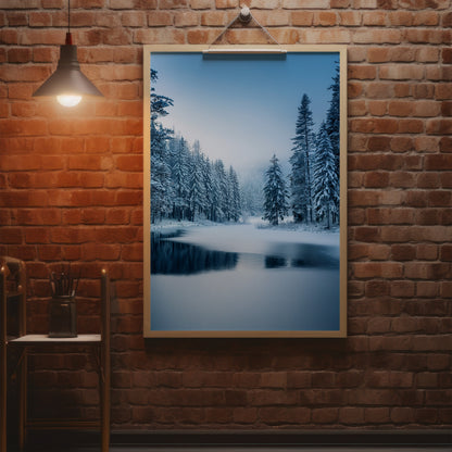 Nordic Winter Forest - Blue Minimal Snowy Lake Wall Art