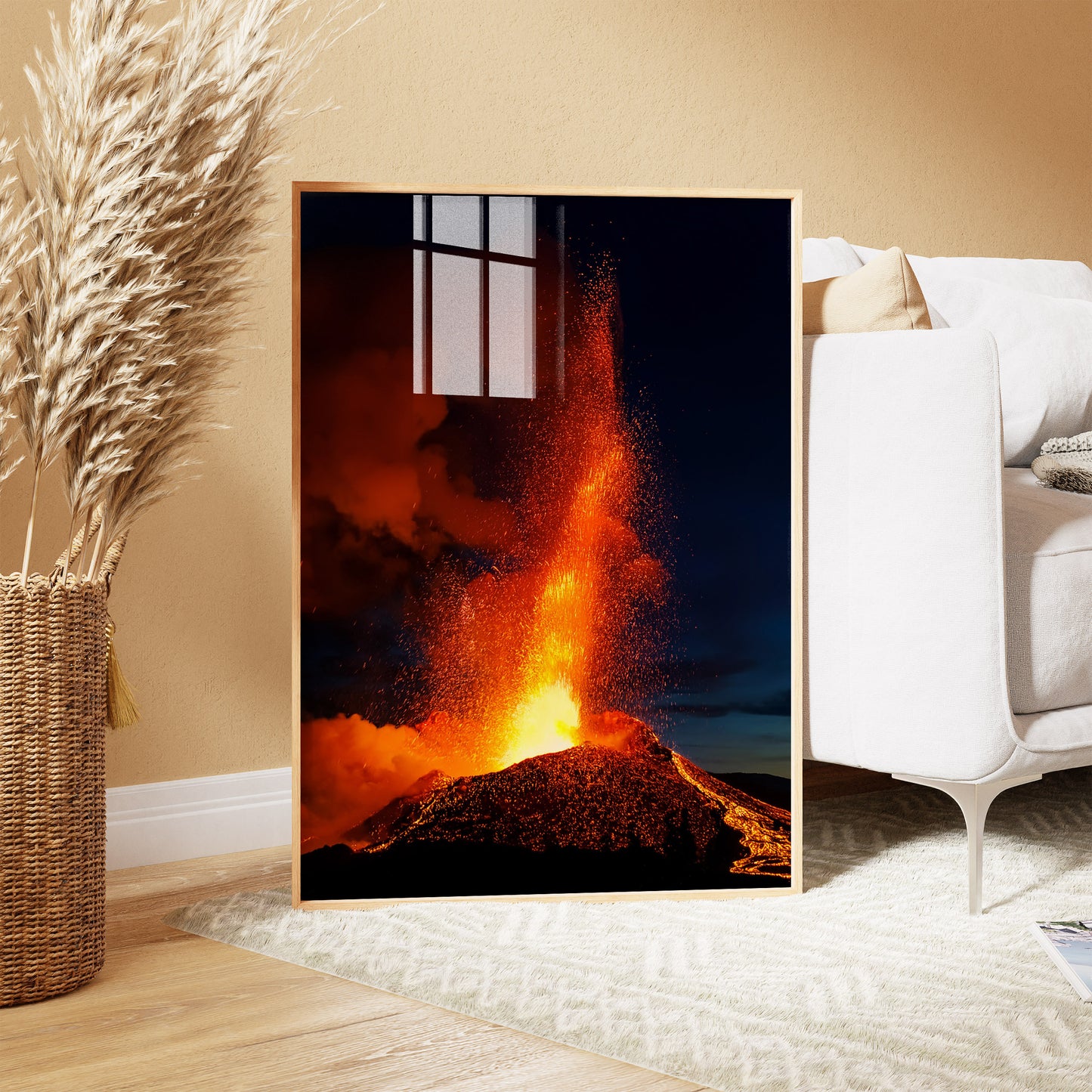 Volcano Eruption Wall Art Set - Fiery Lava Night
