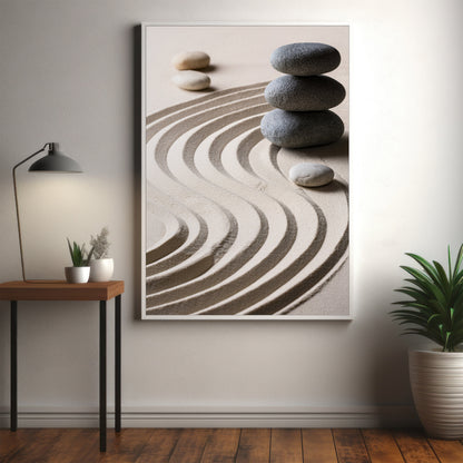 Zen Sand Garden - Stacked Stones & Raked Patterns