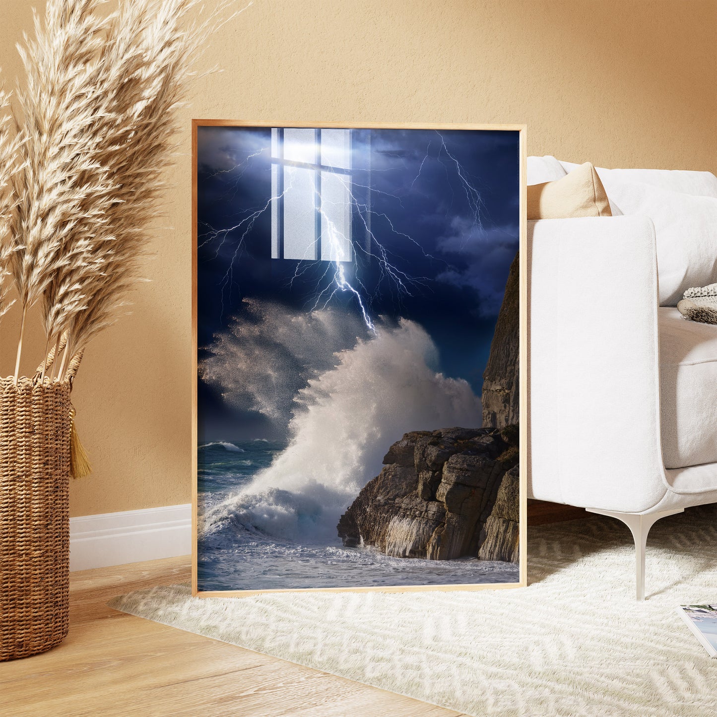 Stormy Ocean Wall Art Set - Lightning Cliffs & Waves
