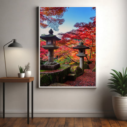 Japanische Gartenlaternen Herbst – Zen Maple Foliage Wandkunst