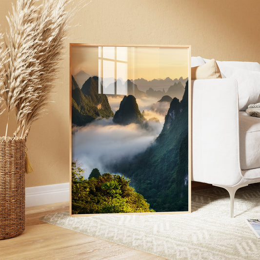 Karst Mountains Wall Art Set - Misty Sunrise Peaks