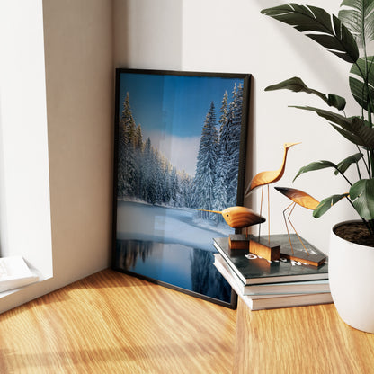 Nordic Winter Forest - Blue Minimal Snowy Lake Wall Art