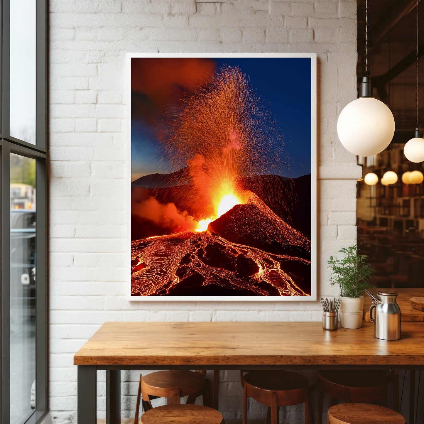Volcano Eruption Wall Art Set - Fiery Lava Night
