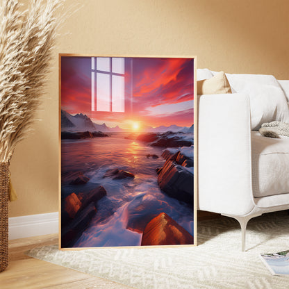 Arctic Sunset Landscape - Pink & Orange Nordic Coastal Wall Art