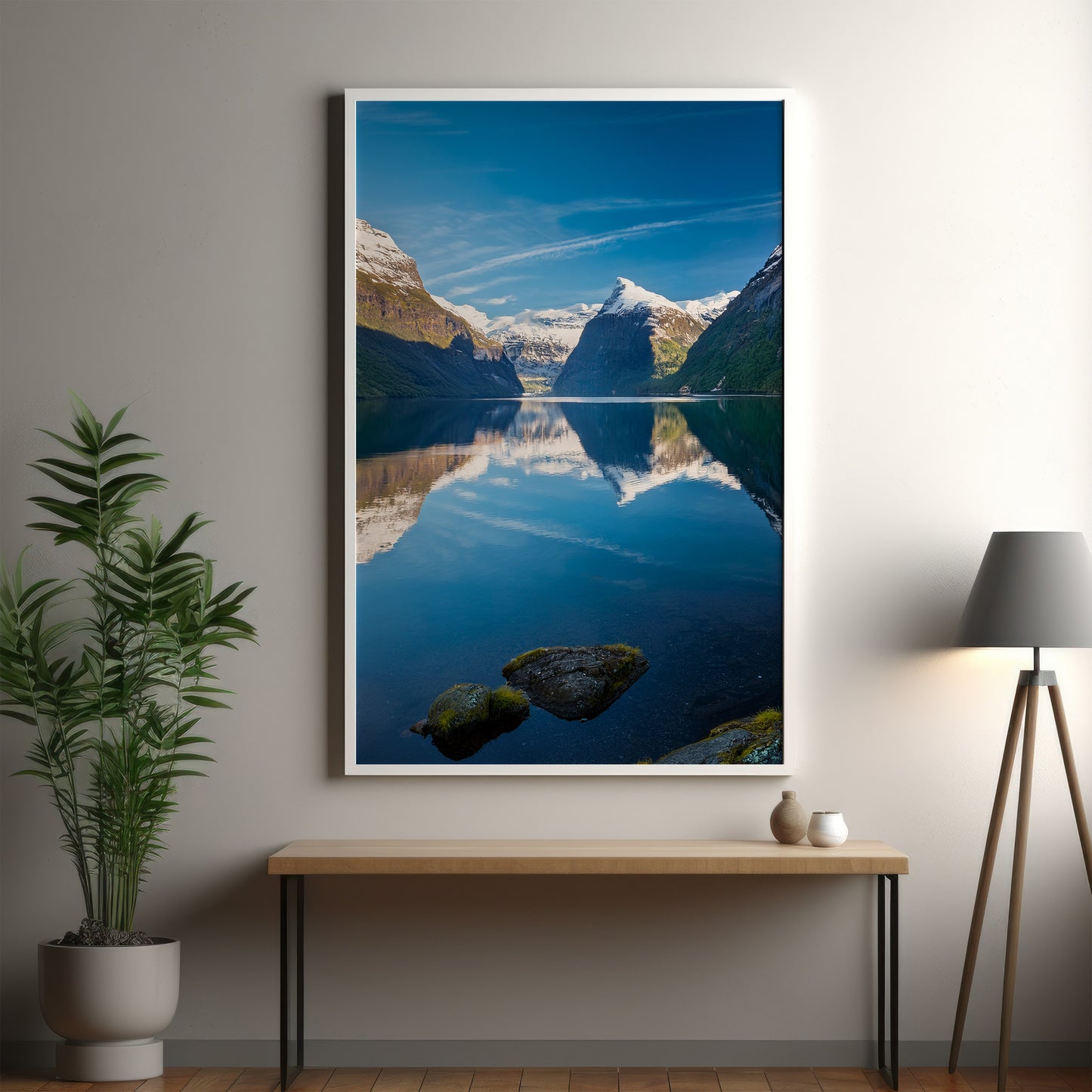 Norway Fjords Mirror Lake Wall Art Set - Minimal Blue